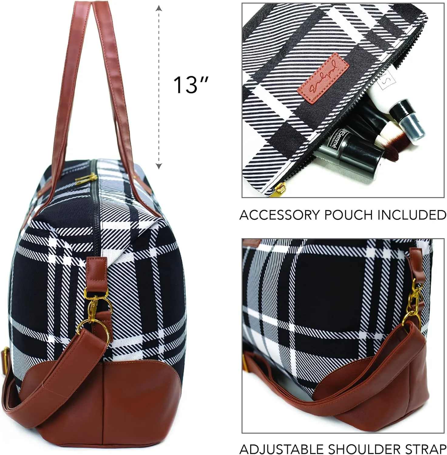 Jadyn Luna Women's Weekender Bag and Travel Duffel, Large 37 Liter Capacity (Plaid)
