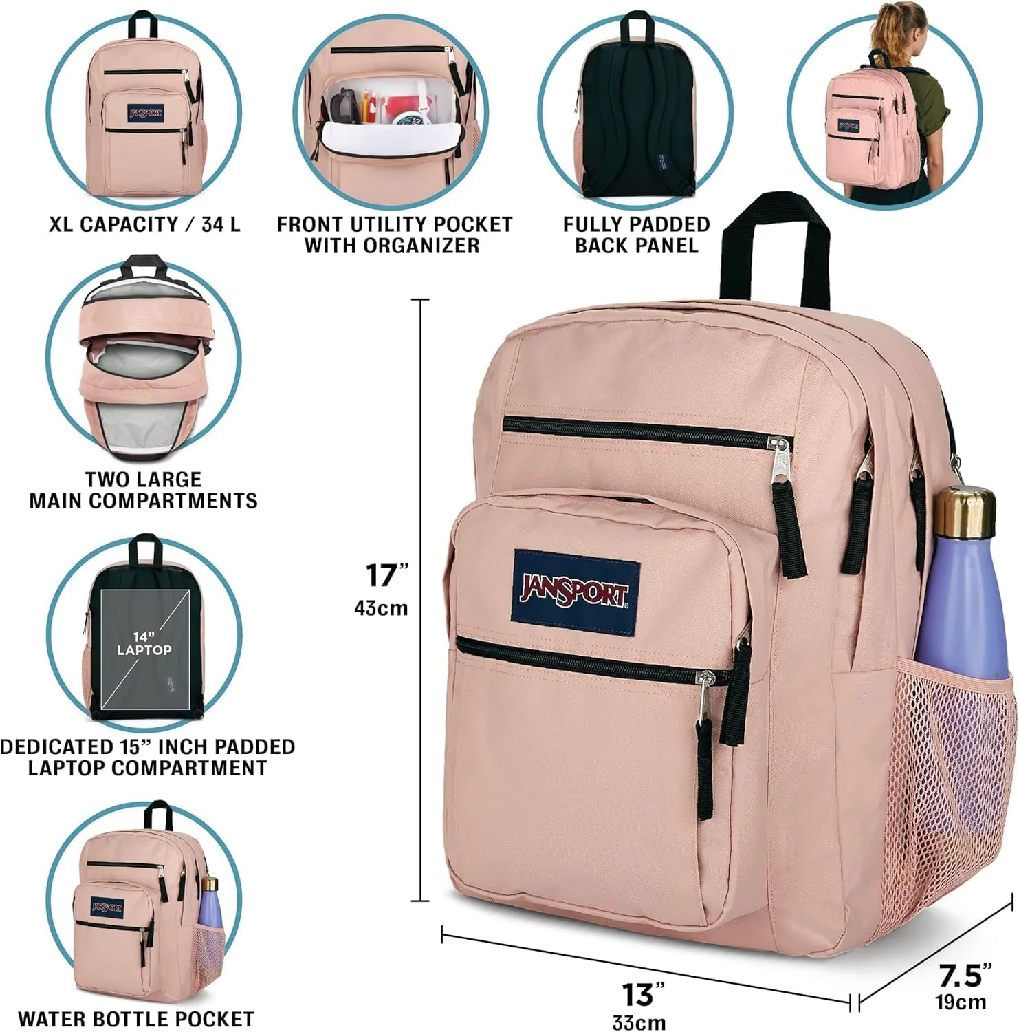 JanSport Laptop Backpack - Computer Bag with 2 Compartments, Ergonomic Shoulder Straps, 15 Laptop Sleeve, Haul Handle - A Bug'S Vibe