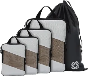 Jetsetta Extra Large Compression Packing Cubes with Mesh and laundry bag, Expandable Suitcase and Luggage Organizers for Travel AccessoriesGrey 5 Set)