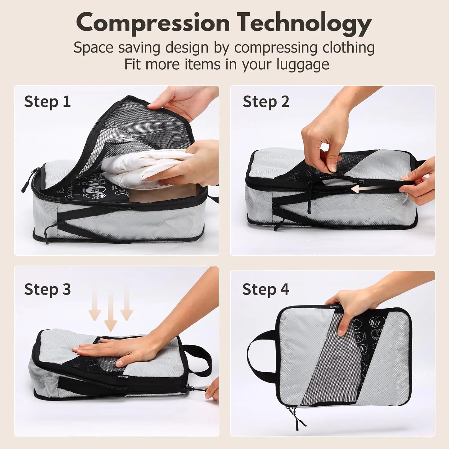 Jetsetta Extra Large Compression Packing Cubes with Mesh and laundry bag, Expandable Suitcase and Luggage Organizers for Travel AccessoriesGrey 5 Set)