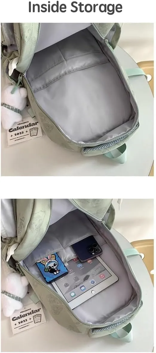JHTPSLR Preppy Backpack Sketch Teddy Bear Backpack Cute Aesthetic Backpack with Plushies Double Zipper Book Bags Waterproof Laptop Backpack (Beige)