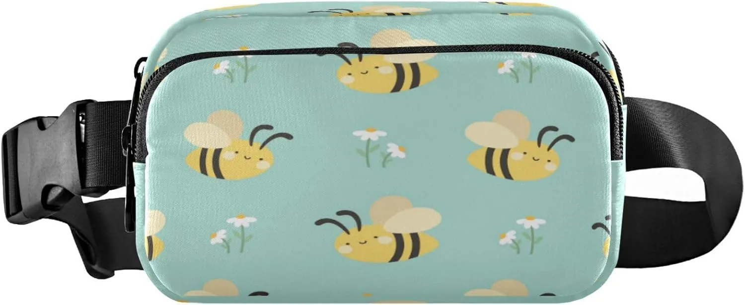 Kawaii Bees Belt Bag for Women Men Floral Cartoon Fanny Pack Small Waist Pouch Crossbody Bags for Outdoor Hiking Running Travel