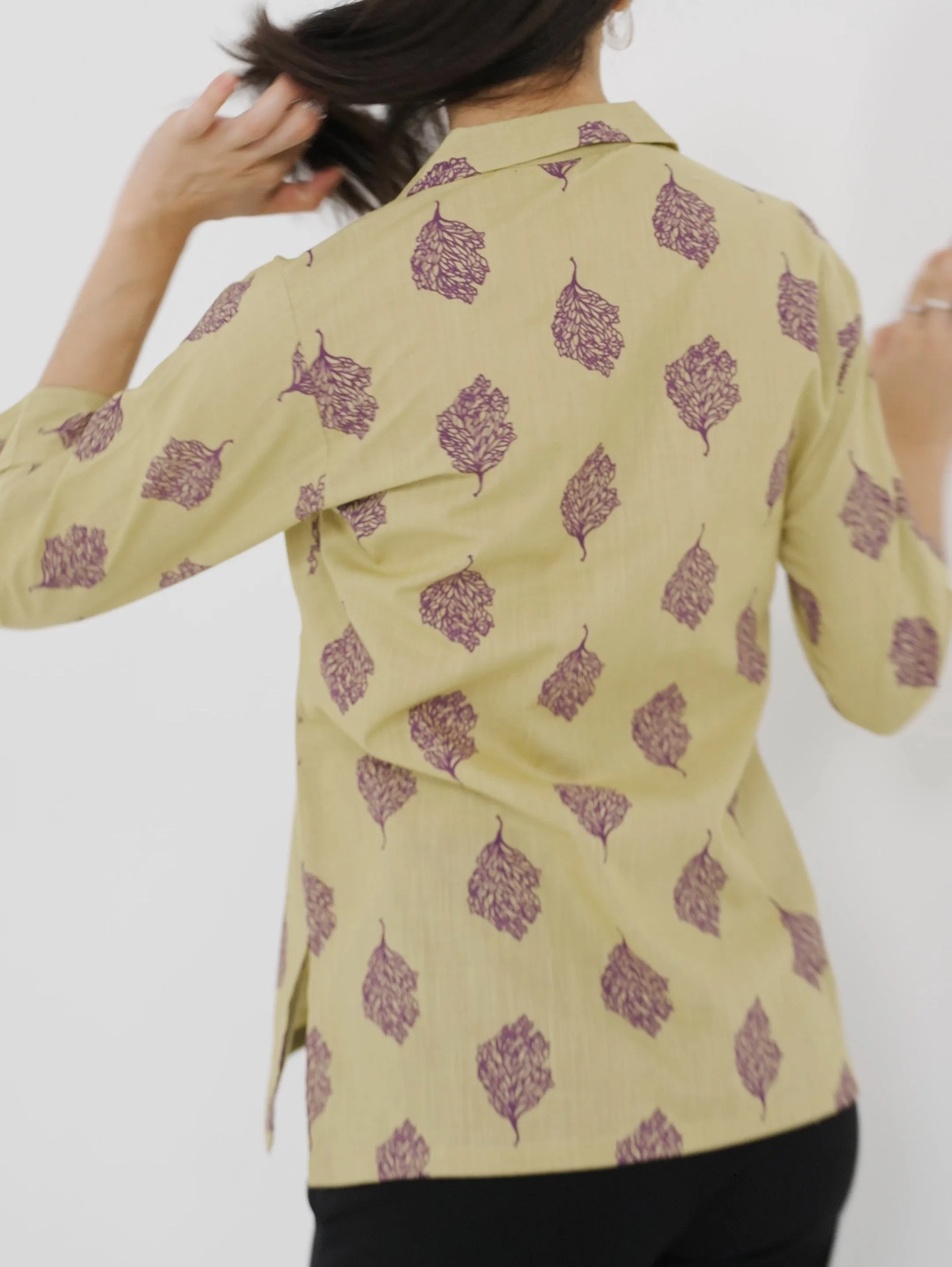 Khaki Printed Lapel Collar Shirt