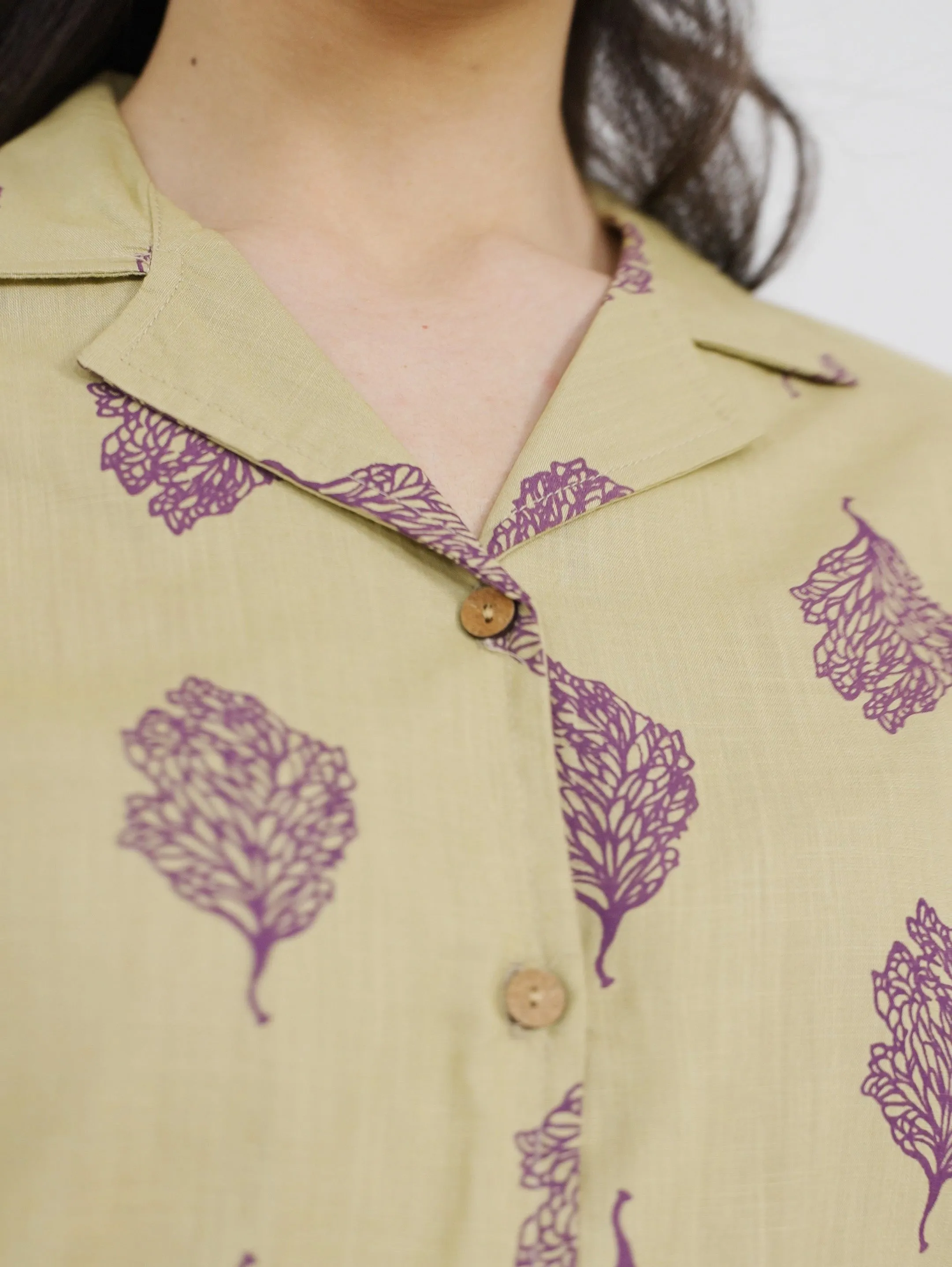 Khaki Printed Lapel Collar Shirt