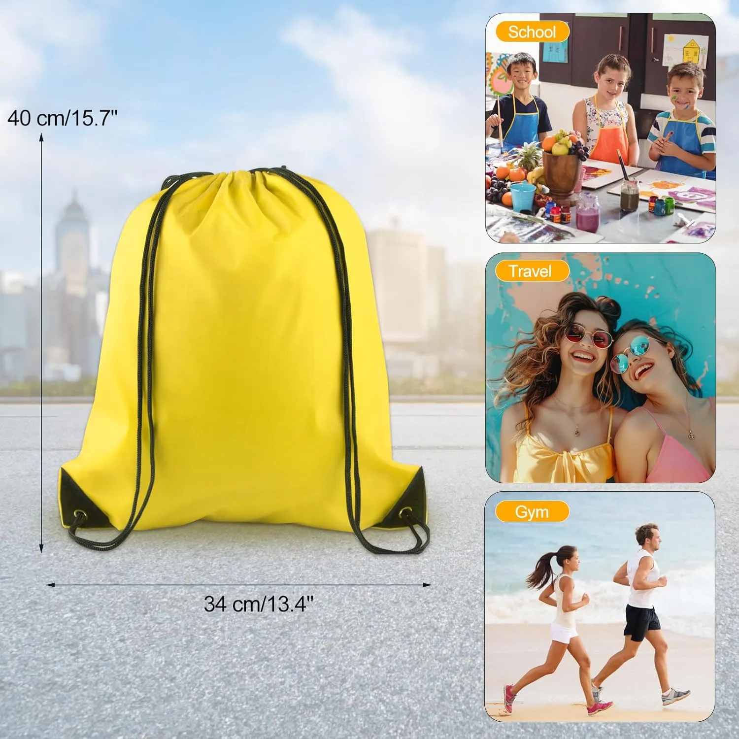 KUUQA 60Pcs Yellow Drawstring Backpacks - Gym, Travel, Storage Bags