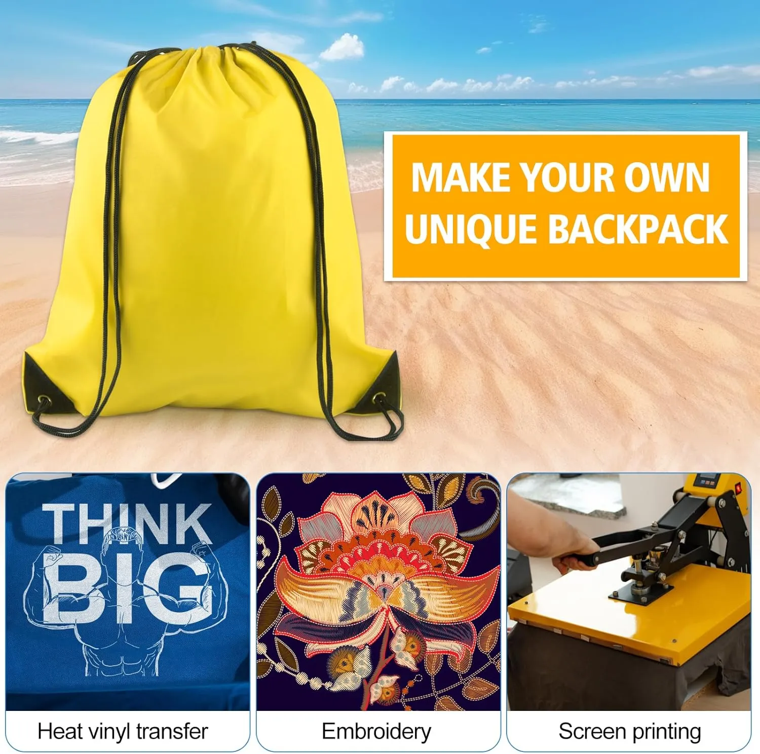 KUUQA 60Pcs Yellow Drawstring Backpacks - Gym, Travel, Storage Bags