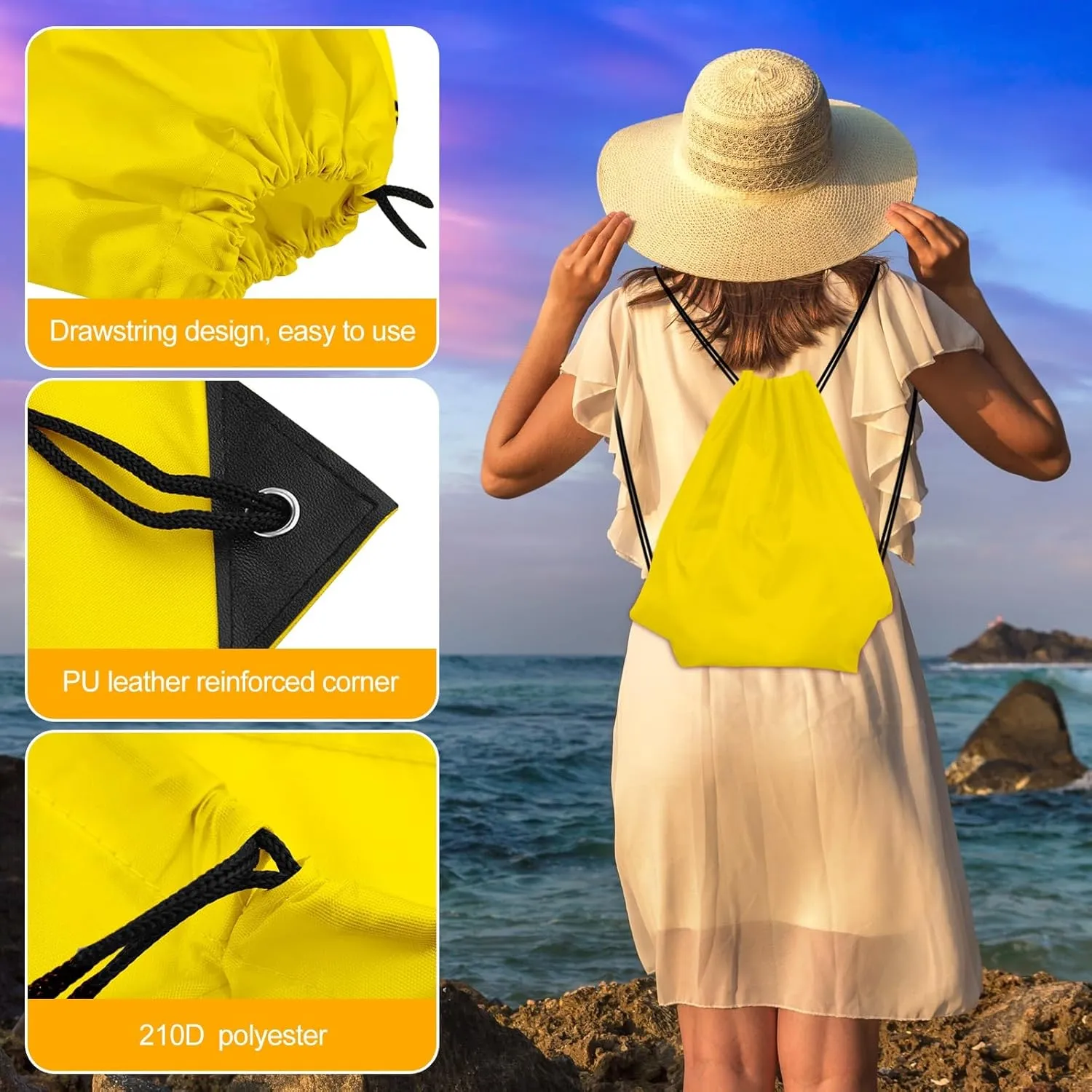 KUUQA 60Pcs Yellow Drawstring Backpacks - Gym, Travel, Storage Bags