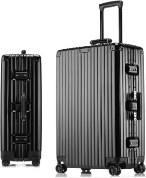 Large Pink Aluminum Rolling Suitcase - 20IN Hard Shell Carry-On Luggage with Wheels(Black,26IN)