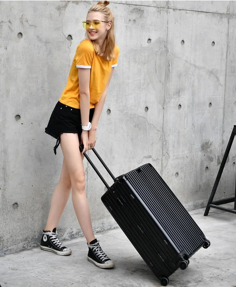 Large Pink Aluminum Rolling Suitcase - 20IN Hard Shell Carry-On Luggage with Wheels(Black,26IN)