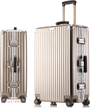 Large Pink Aluminum Rolling Suitcase - 20IN Hard Shell Carry-On Luggage with Wheels(Gold,26IN)