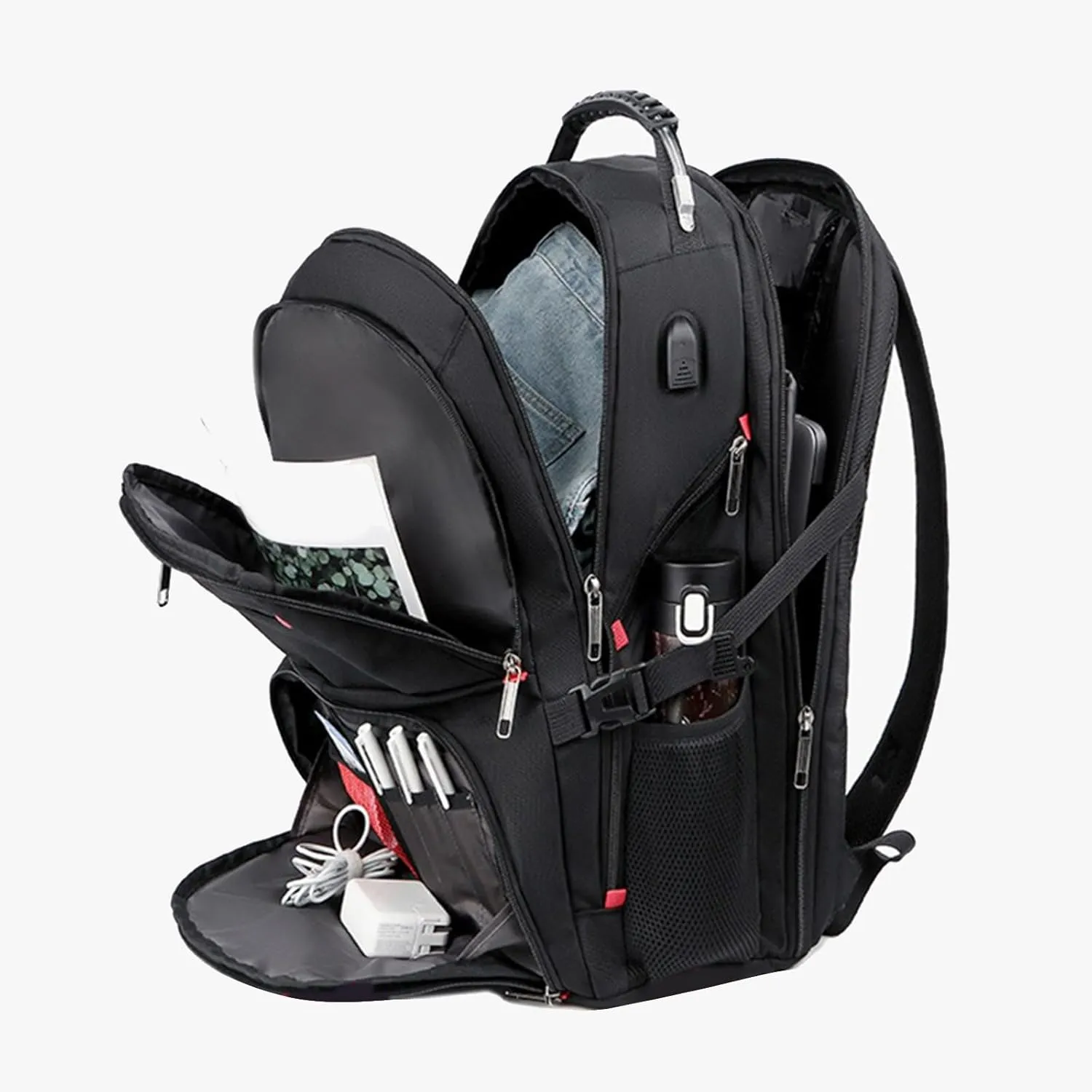 Leather Travel Backpack for Women Adjustable Shoulder Belt Zipper Backpacks Outdoor Travel Slim Laptop Backpack(Black)
