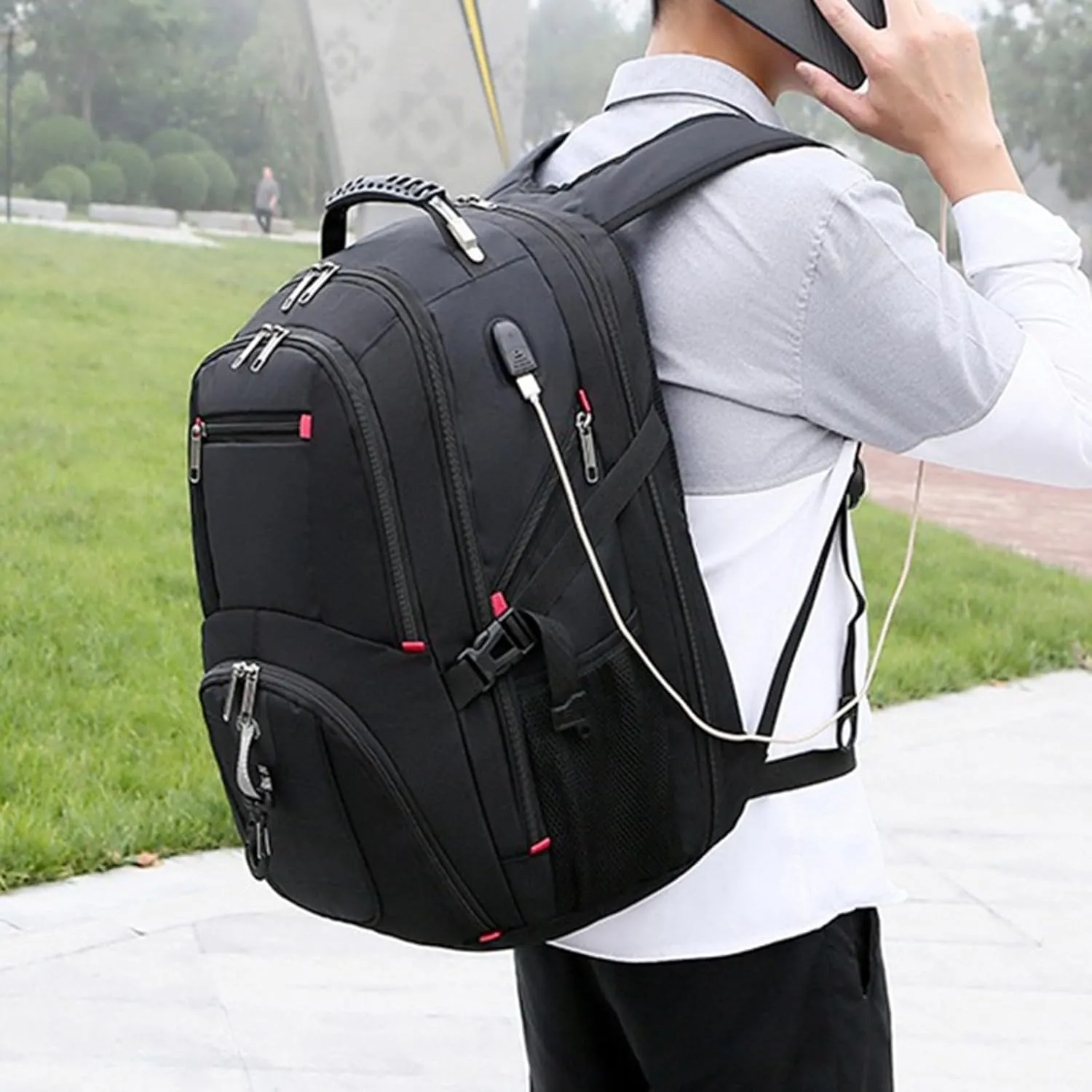 Leather Travel Backpack for Women Adjustable Shoulder Belt Zipper Backpacks Outdoor Travel Slim Laptop Backpack(Black)