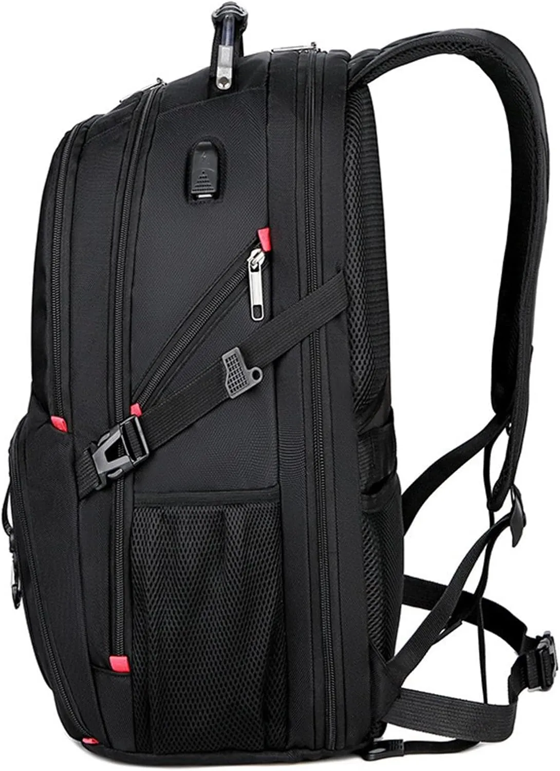 Leather Travel Backpack for Women Adjustable Shoulder Belt Zipper Backpacks Outdoor Travel Slim Laptop Backpack(Black)