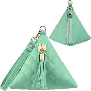 Leather Triangle Wristlet Clutch Purse Handbag - Cool Pyramid Evening Cocktail Pouch Wallet Detachable Strap & Tassel Charm