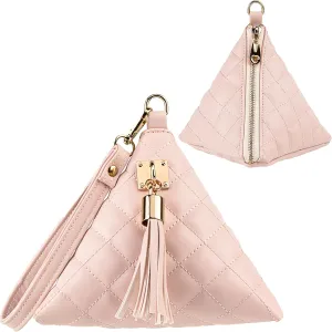 Leather Triangle Wristlet Clutch Purse Handbag - Cool Pyramid Evening Cocktail Pouch Wallet Detachable Strap & Tassel Charm