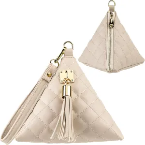 Leather Triangle Wristlet Clutch Purse Handbag - Cool Pyramid Evening Cocktail Pouch Wallet Detachable Strap & Tassel Charm