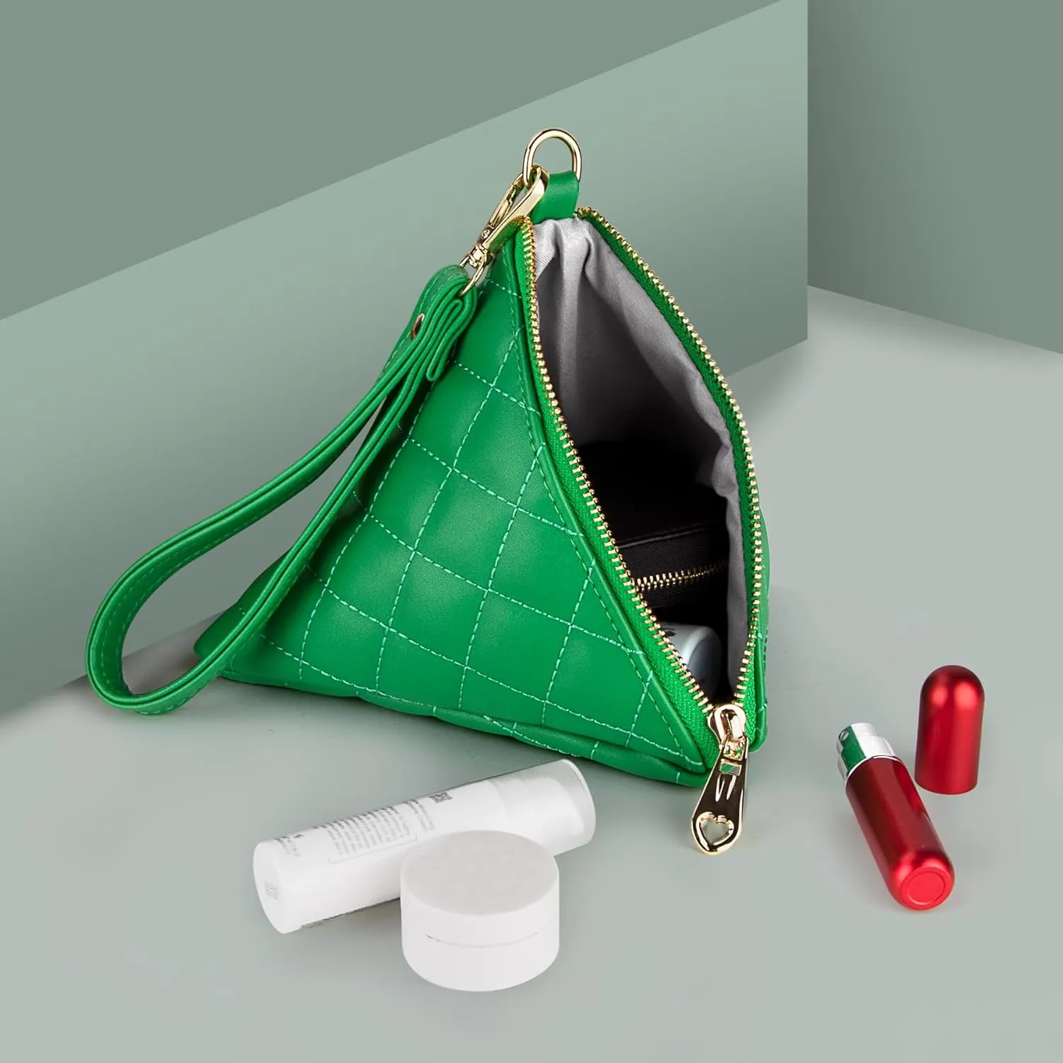 Leather Triangle Wristlet Clutch Purse Handbag - Cool Pyramid Evening Cocktail Pouch Wallet Detachable Strap & Tassel Charm