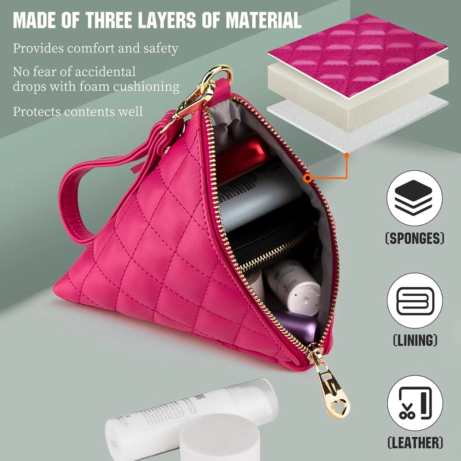 Leather Triangle Wristlet Clutch Purse Handbag - Cool Pyramid Evening Cocktail Pouch Wallet Detachable Strap & Tassel Charm