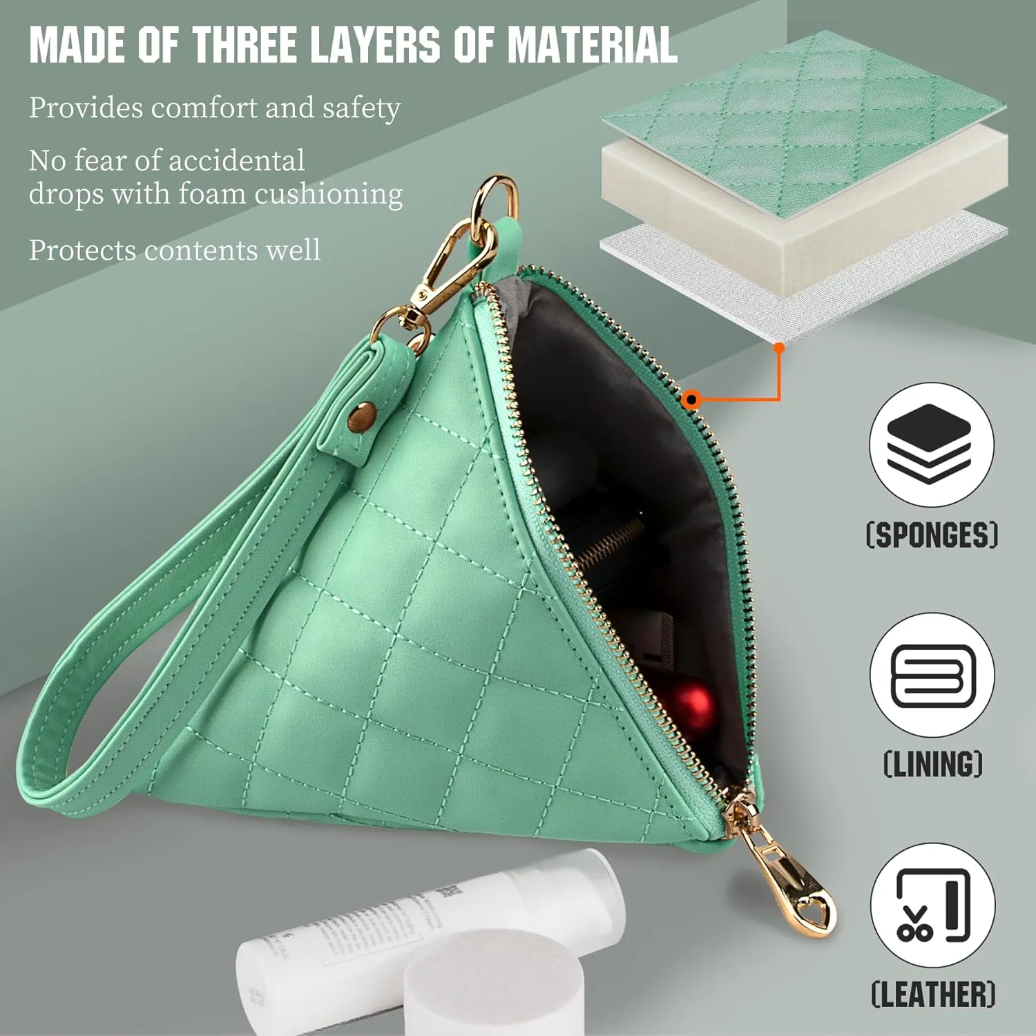 Leather Triangle Wristlet Clutch Purse Handbag - Cool Pyramid Evening Cocktail Pouch Wallet Detachable Strap & Tassel Charm
