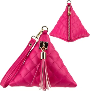 Leather Triangle Wristlet Clutch Purse Handbag - Cool Pyramid Evening Cocktail Pouch Wallet Detachable Strap & Tassel Charm