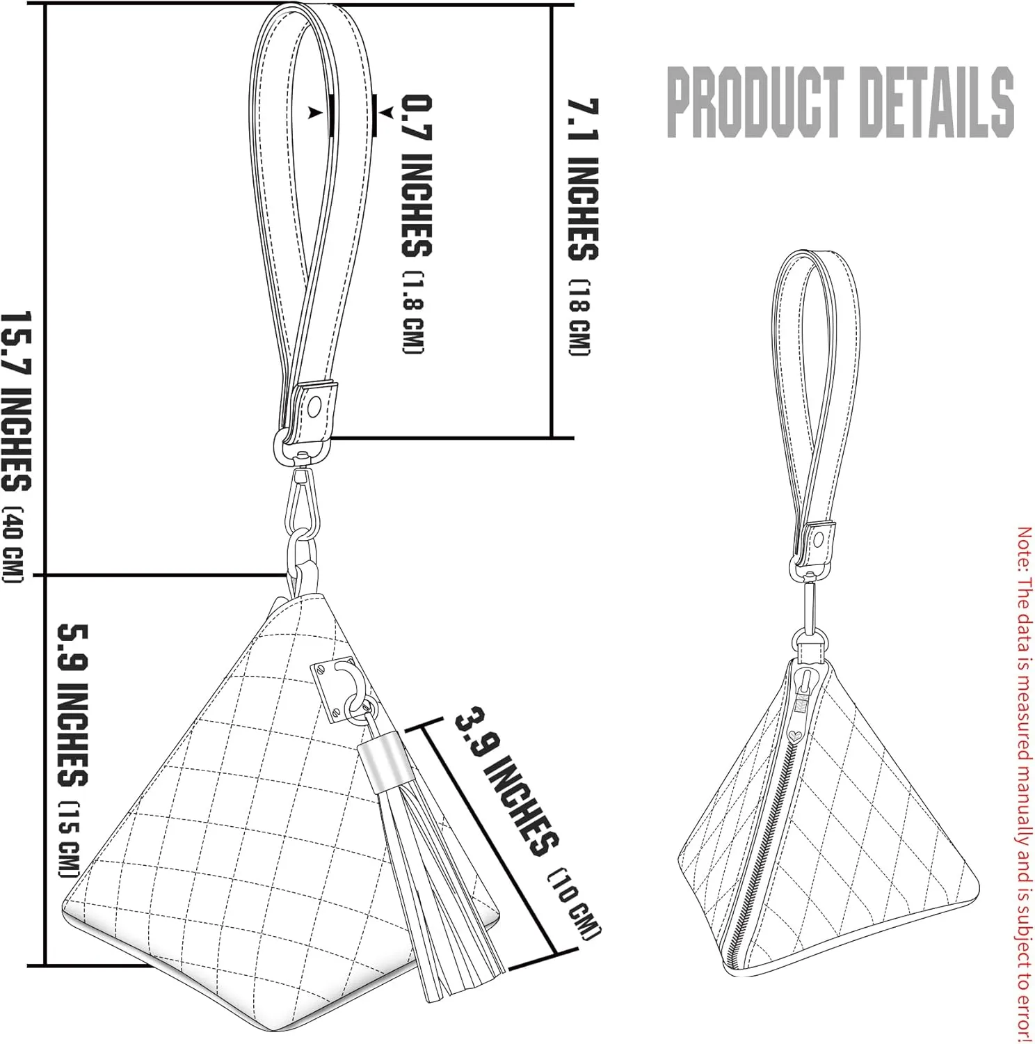 Leather Triangle Wristlet Clutch Purse Handbag - Cool Pyramid Evening Cocktail Pouch Wallet Detachable Strap & Tassel Charm