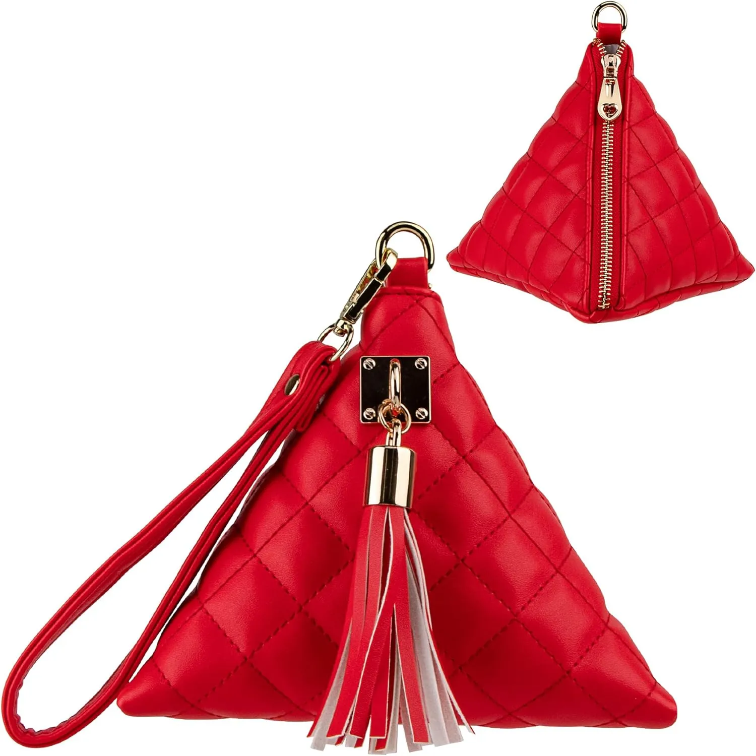 Leather Triangle Wristlet Clutch Purse Handbag - Cool Pyramid Evening Cocktail Pouch Wallet Detachable Strap & Tassel Charm