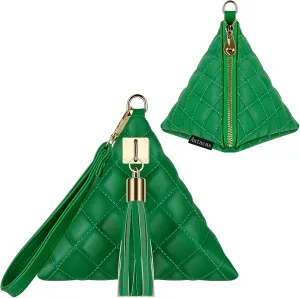 Leather Triangle Wristlet Clutch Purse Handbag - Cool Pyramid Evening Cocktail Pouch Wallet Detachable Strap & Tassel Charm