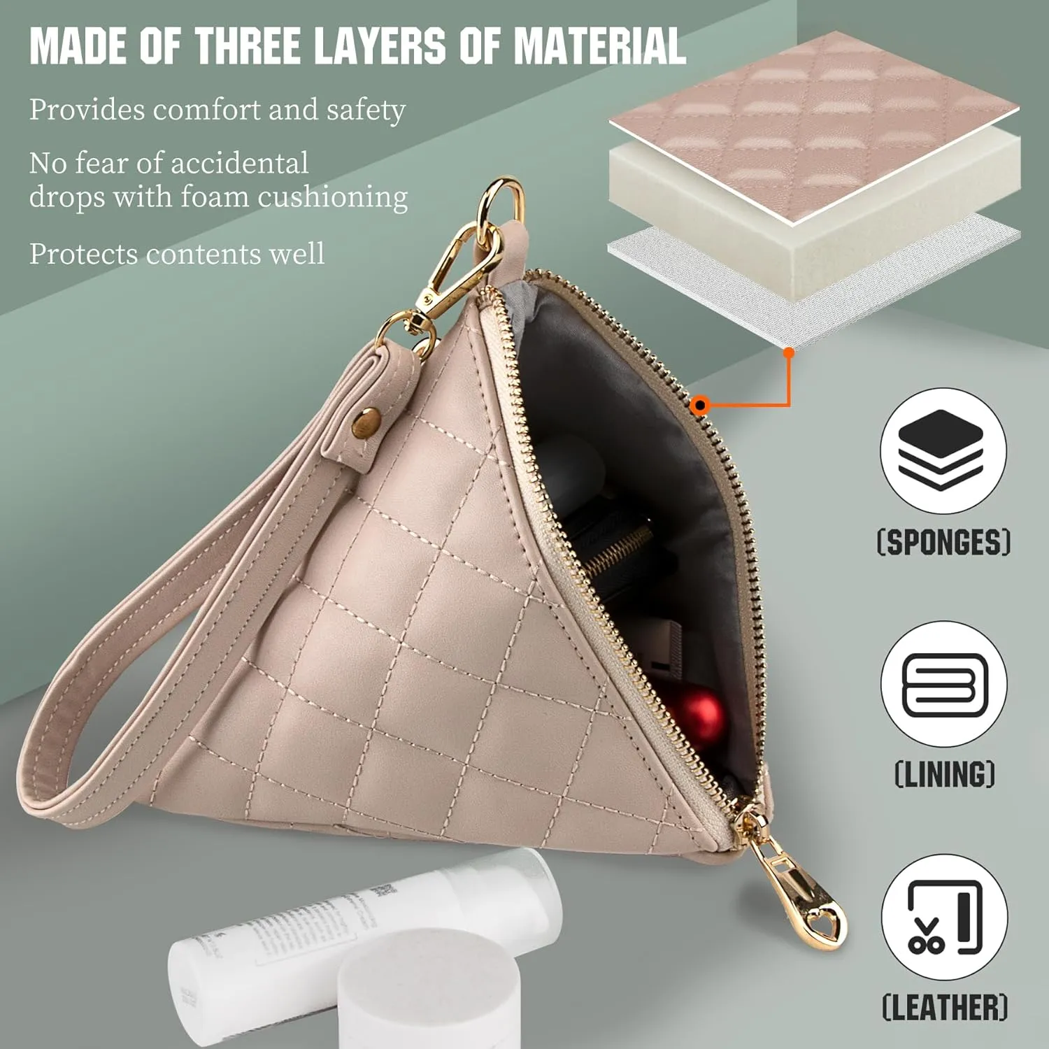 Leather Triangle Wristlet Clutch Purse Handbag - Cool Pyramid Evening Cocktail Pouch Wallet Detachable Strap & Tassel Charm