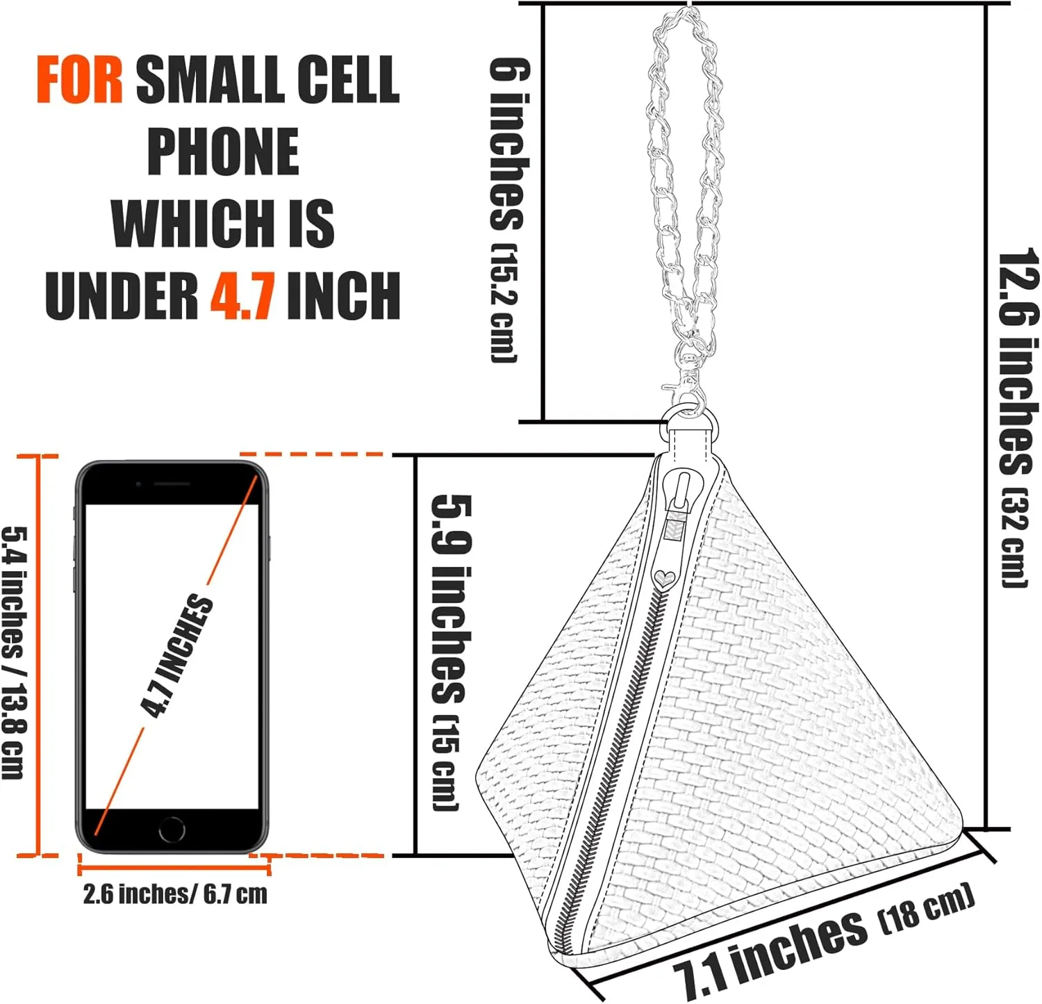 Leather Triangle Wristlet Clutch Purse Handbag - Pyramid Evening Cocktail Pouch Wallet Detachable Strap & Tassel Charm
