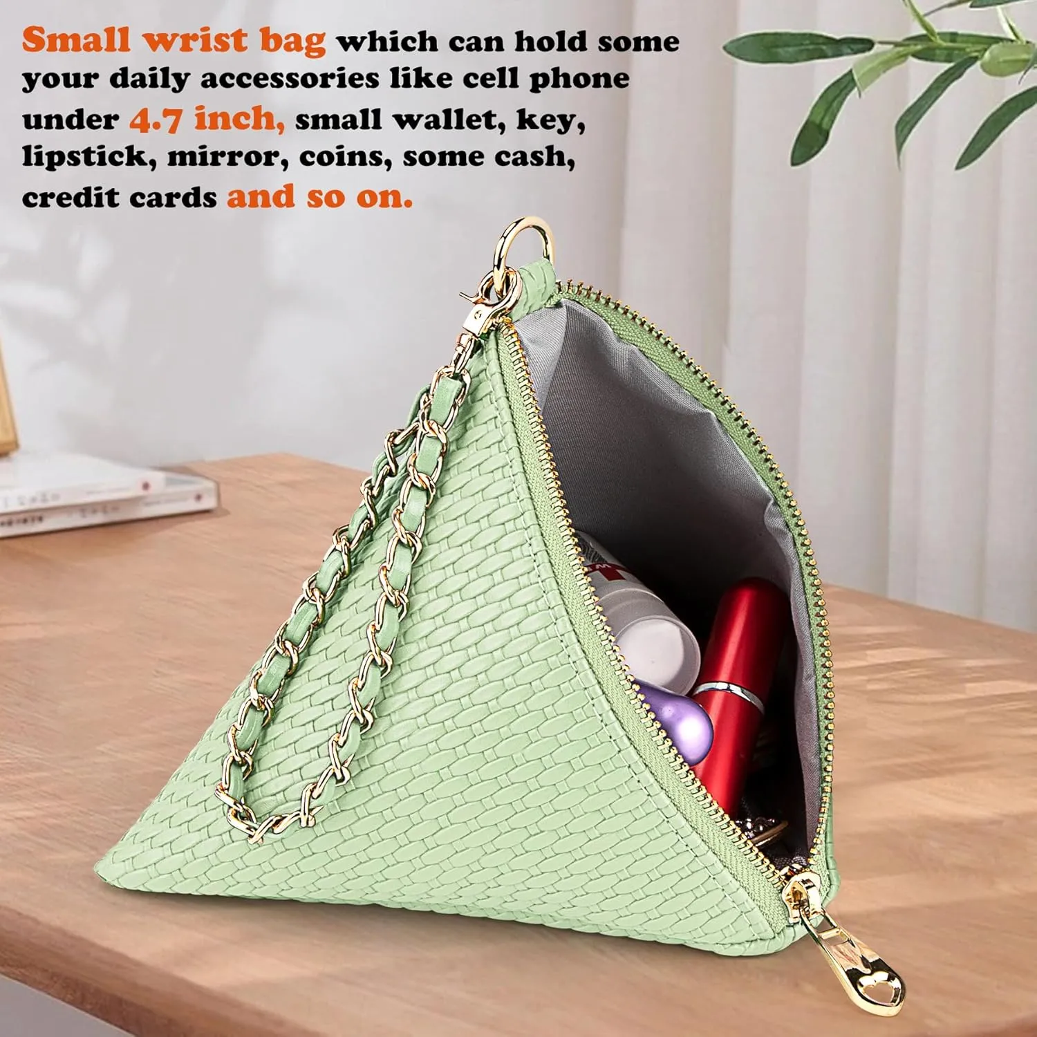 Leather Triangle Wristlet Clutch Purse Handbag - Pyramid Evening Cocktail Pouch Wallet Detachable Strap & Tassel Charm