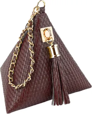 Leather Triangle Wristlet Clutch Purse Handbag - Pyramid Evening Cocktail Pouch Wallet Detachable Strap & Tassel Charm