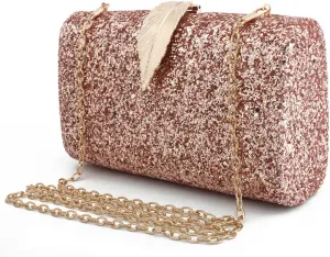 LIFKOME Elegant Pink Sequins Leaf Buckle Evening Clutch Bag Women's Handbag Fashionable Evening Bag Clutch Purse for Dinner
