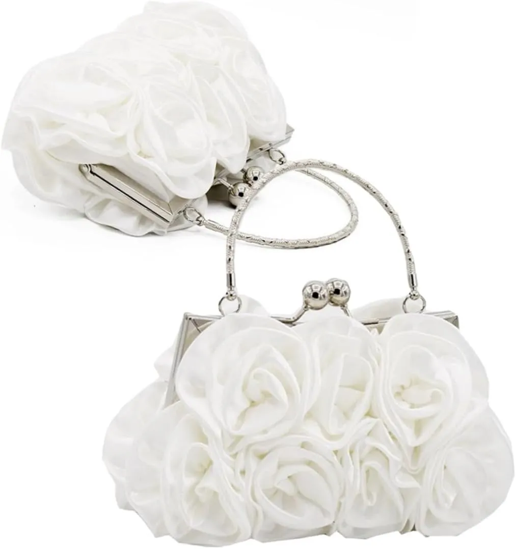 LIFKOME Straw Clutch Purse for Women Large Dinner Bag for Wedding Rose Flower Evening Bag for Bachelorette Party