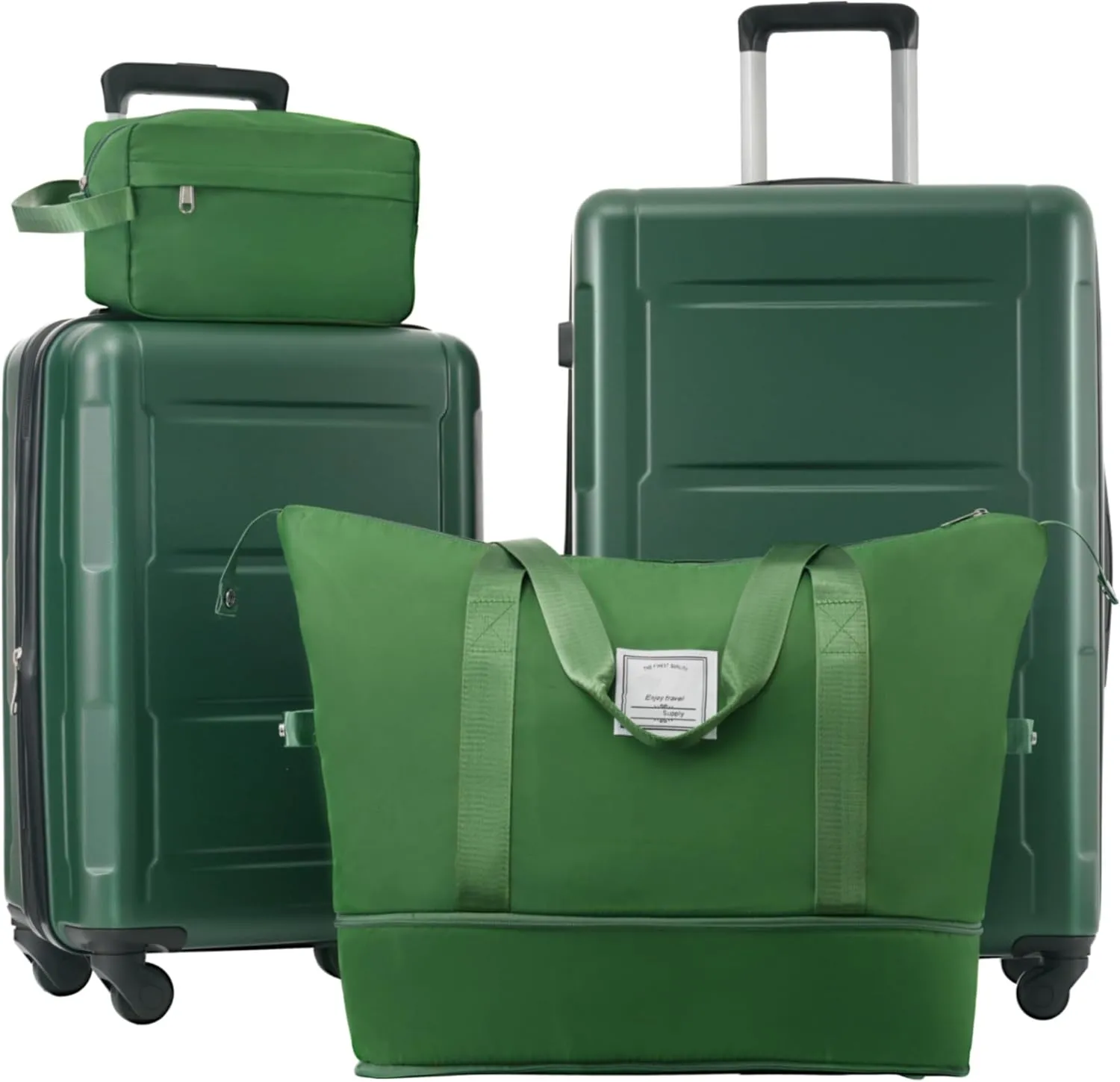 Lightweight 2-Piece Luggage Set with Expandable Spinner Wheels, Travel Duffel and Toiletry Bag, Green