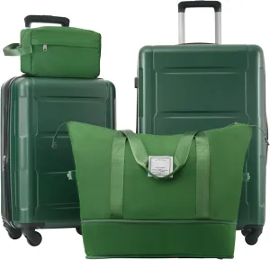 Lightweight 2-Piece Luggage Set with Expandable Spinner Wheels, Travel Duffel and Toiletry Bag, Green