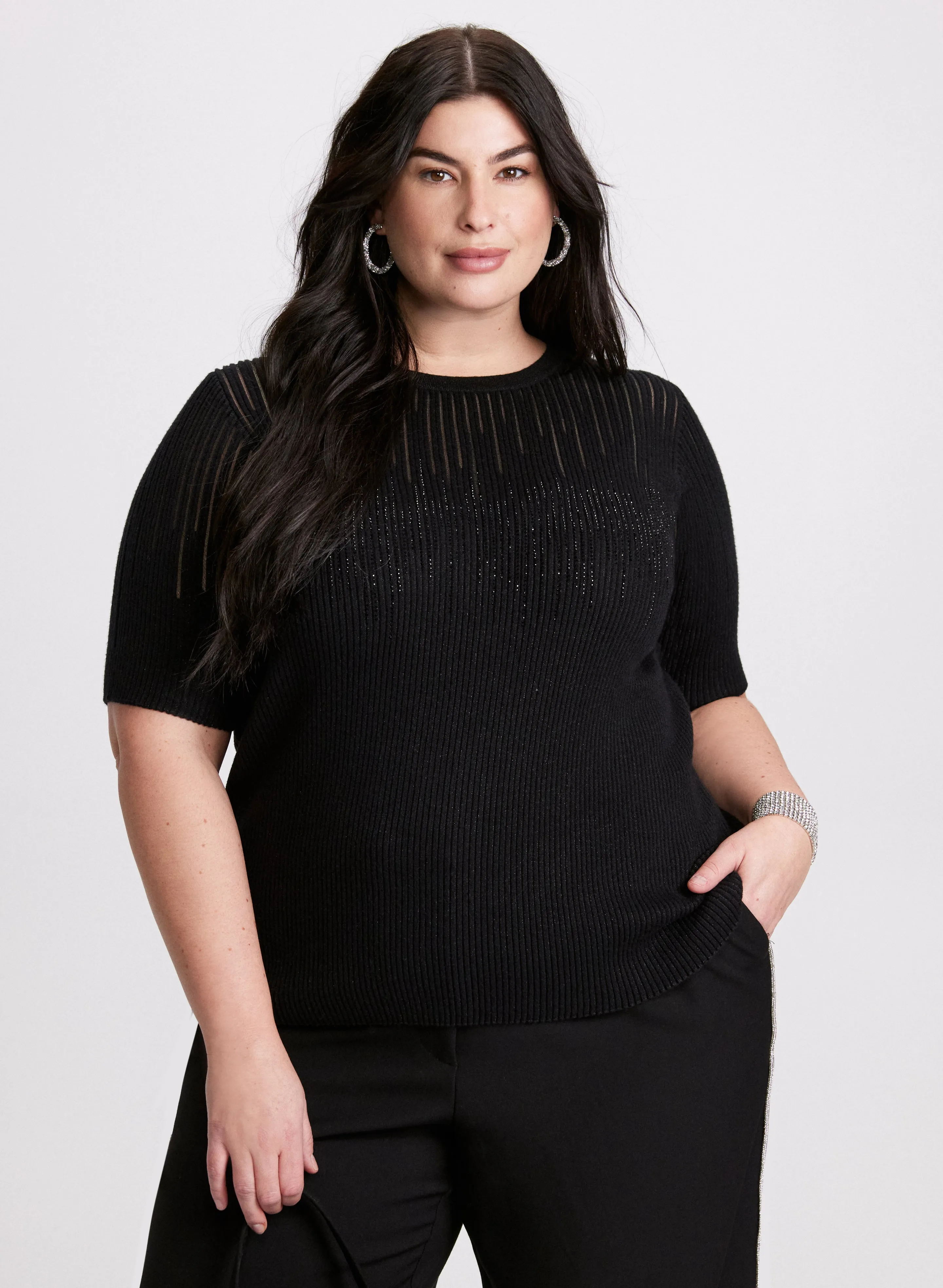 Linear Rhinestone Motif Sweater