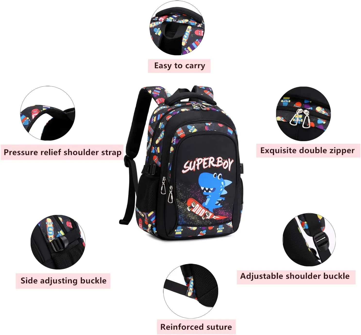 Lmwzh Backpack For Boys Kindergarten Preschool Elementary School Bags Kids Bookbag Waterproof Durable2023 Model (S-Black, Small)