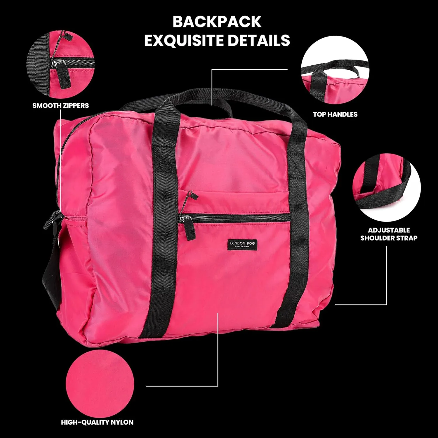 London Fog Nylon Foldable Duffle Bag, Raspberry