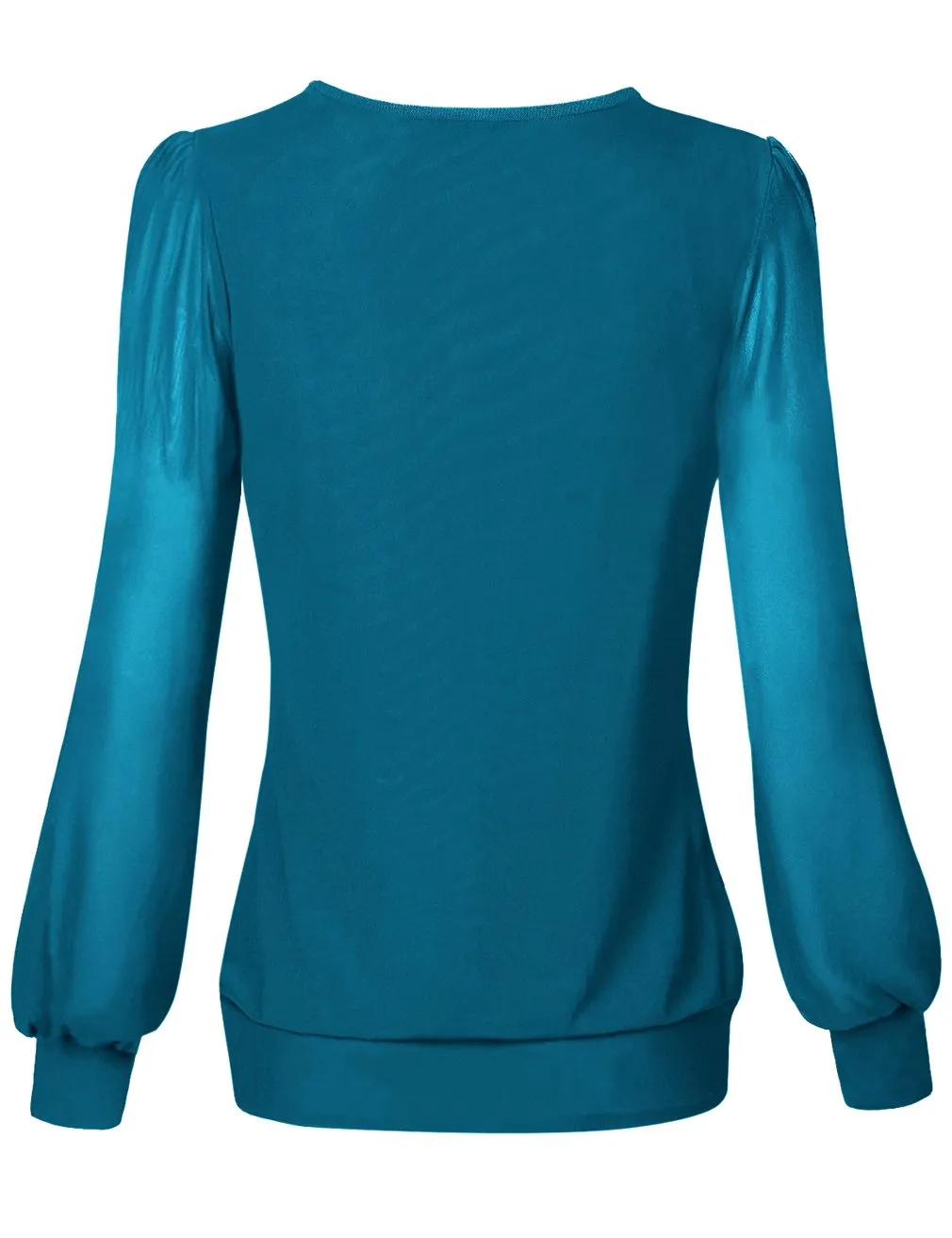 Long Sleeve Scoop Neck Pleated Front  Blouse