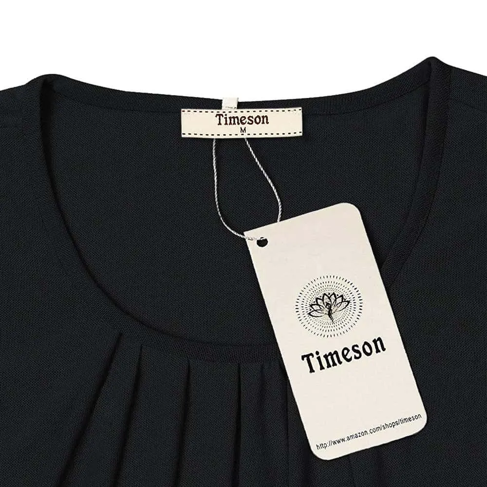 Long Sleeve Scoop Neck Pleated Front  Blouse