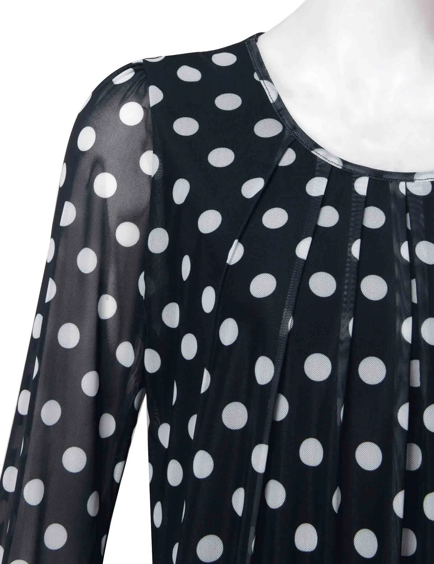 Long Sleeve Scoop Neck Pleated Front  Blouse