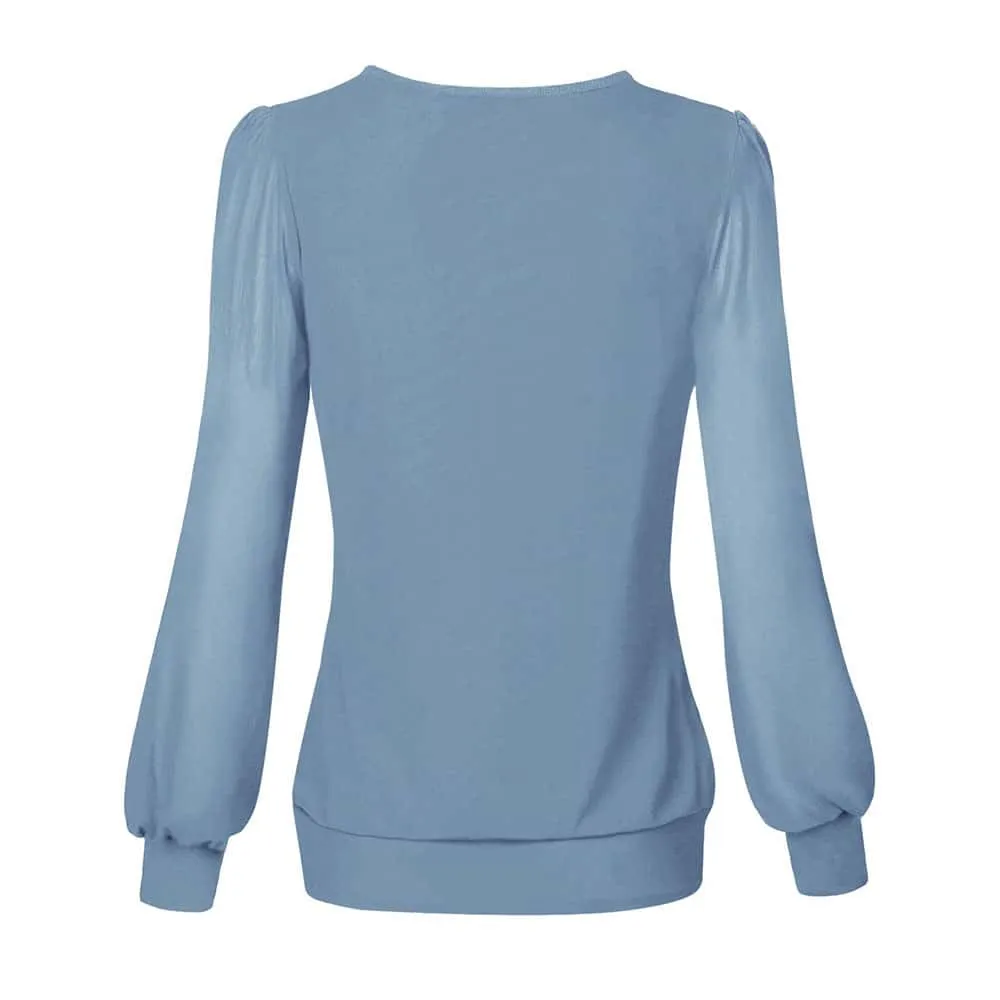 Long Sleeve Scoop Neck Pleated Front  Blouse