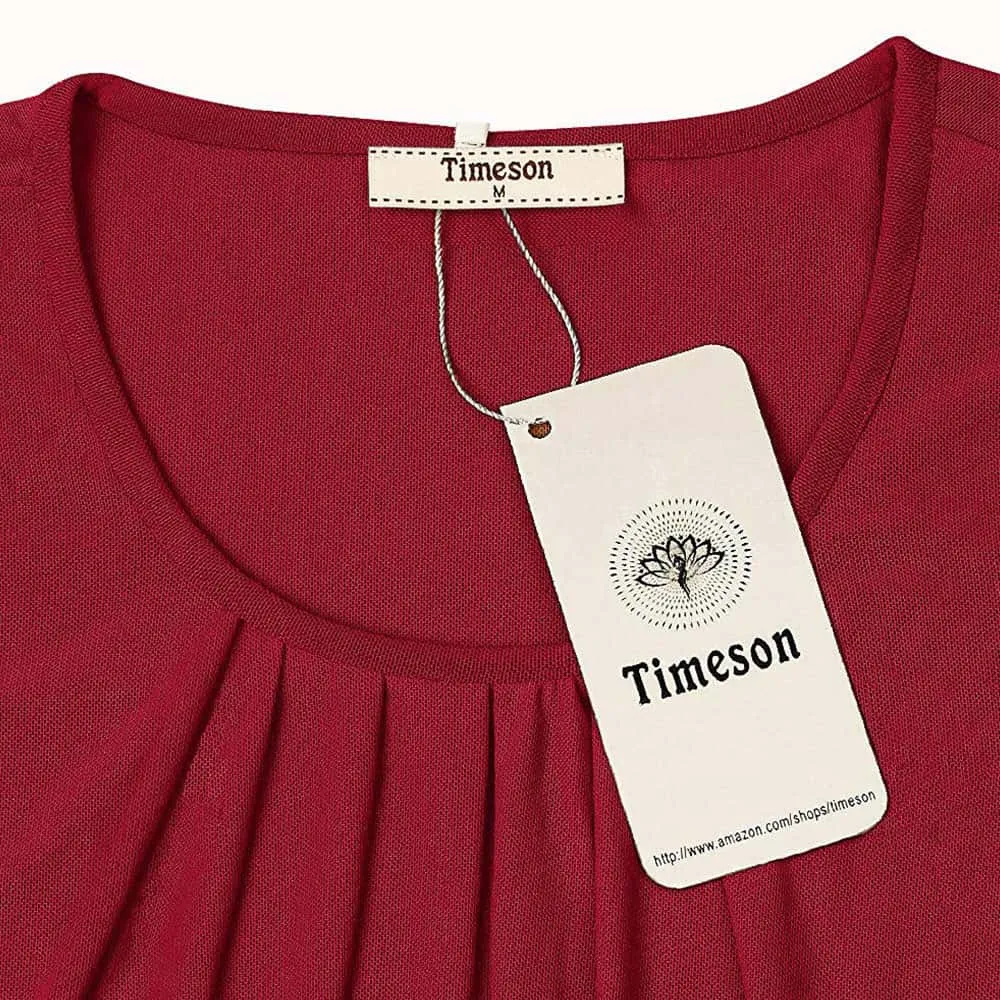 Long Sleeve Scoop Neck Pleated Front  Blouse