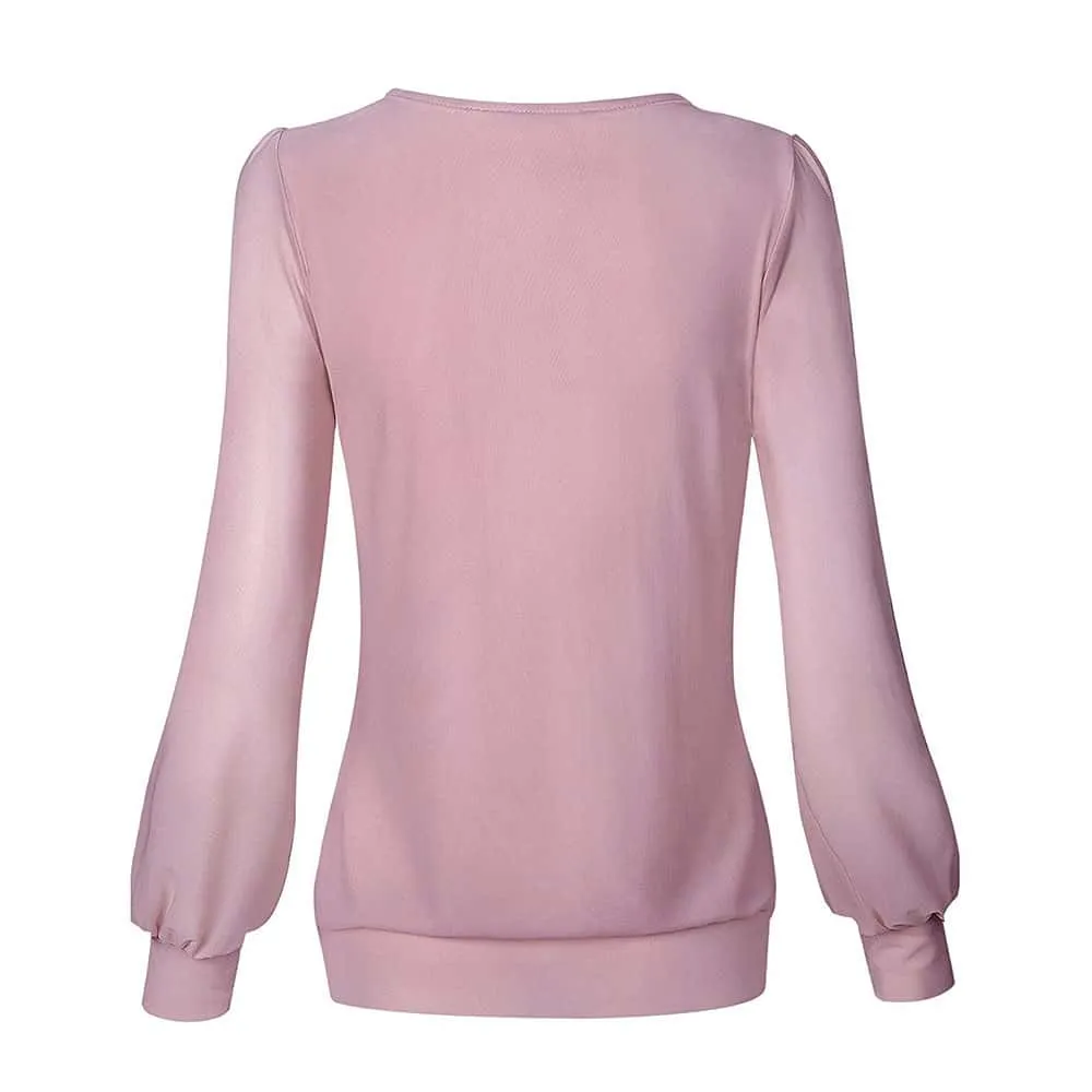 Long Sleeve Scoop Neck Pleated Front  Blouse
