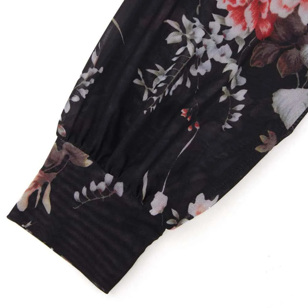 Long Sleeve Scoop Neck Pleated Front  Blouse
