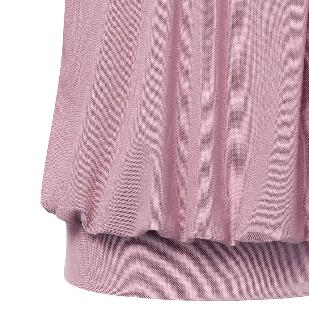 Long Sleeve Scoop Neck Pleated Front  Blouse
