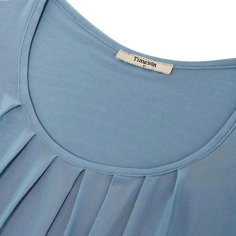 Long Sleeve Scoop Neck Pleated Front  Blouse