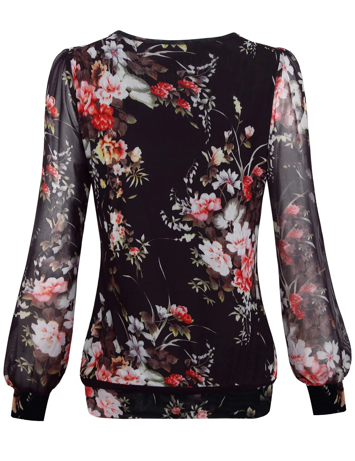 Long Sleeve Scoop Neck Pleated Front  Blouse