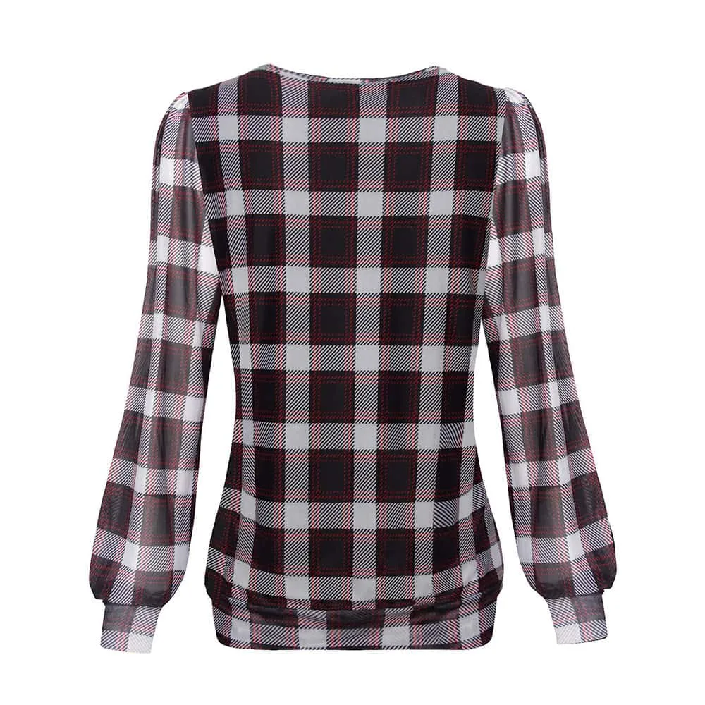 Long Sleeve Scoop Neck Pleated Front  Blouse