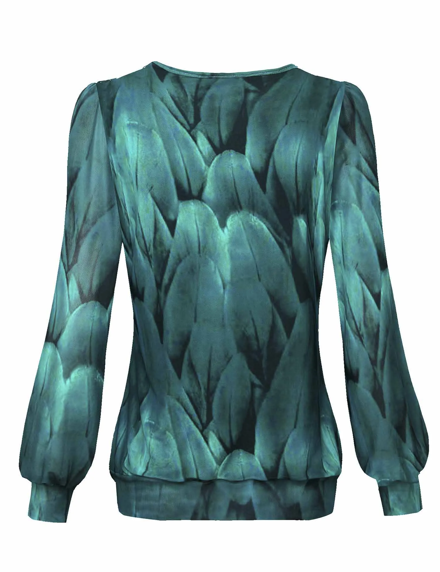 Long Sleeve Scoop Neck Pleated Front  Blouse